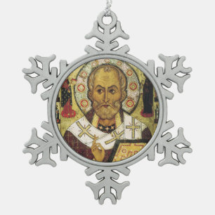 Ornement Flocon De Neige Ornement médiéval de Noël d'icône de Nicholas 