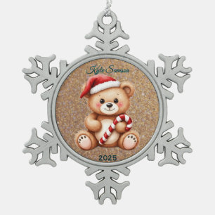 Ornement Flocon De Neige Ours Et Sucre de canne Teddy Personnalisés