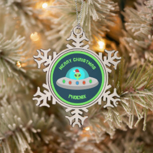 Ornement Flocon De Neige OVNI de Noël Ho Ho Alien soucoupe volante Personna