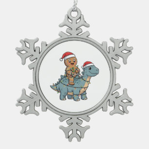 Ornement Flocon De Neige Pain D'Épices À Rider Un Dinosaure Père Noël Noël