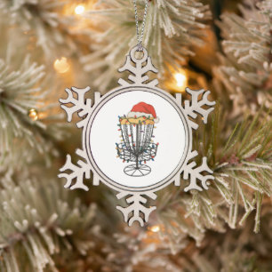 Ornement Flocon De Neige Panier de Disc Golf Chapeau de Père Noël Lumières