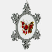 Ornement Flocon De Neige Papillon de fleurs rouges aux roses rouges (Gauche)