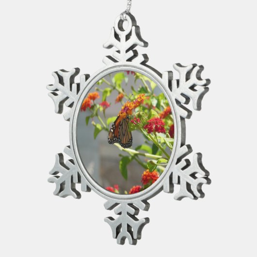 Ornement Flocon De Neige Papillon monarque sur le papillon rouge Bush (Vue impression)