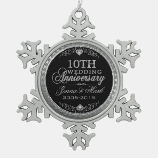 Ornement Flocon De Neige Parties scintillant d'argent 10e anniversaire Mari