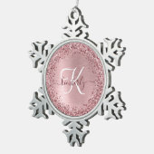 Ornement Flocon De Neige Parties scintillant en métal brossé rose pâle Nom  (Vue impression)
