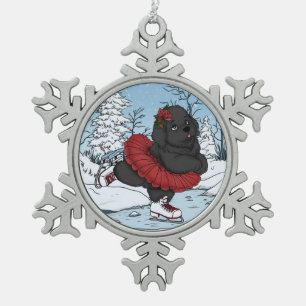 Ornement Flocon De Neige Patinage sur glace Terre-Neuve chiot hiver merveil