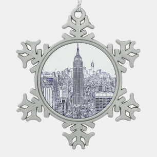Ornement Flocon De Neige Paysage d'Etched Look de la ville de New York, cad