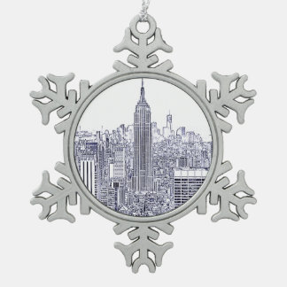 Ornement Flocon De Neige Paysage d'Etched Look de la ville de New York, cad