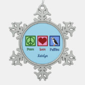 Ornement Flocon De Neige Peace Love Puffins Cute Custom Blue Puffin (Devant)