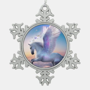 Ornement Flocon De Neige Pégase avec arc-en-ciel