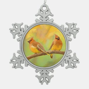 Ornement Flocon De Neige Peinture de Jaseur de cèdre - Art de chien origina