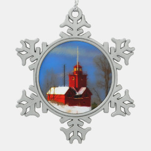Ornement Flocon De Neige Peinture de phare rouge - Art original