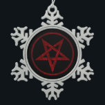 Ornement Flocon De Neige Pentagram Red Devil<br><div class="desc">Pentagramme rouge,  inversé,  texturé en cercle,  sur arrière - plan noir. Symbole occulte 666</div>