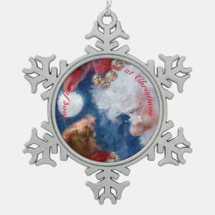 Ornement Flocon De Neige Père Noël aime les animaux sauvages