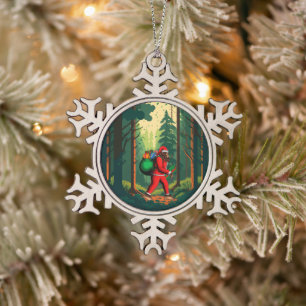 Ornement Flocon De Neige Père Noël Bigfoot Sac de Cadeaux