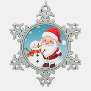 Ornement Flocon De Neige Père Noël heureux dans une scène hivernale enneigé