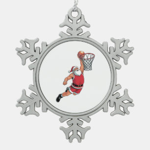 Ornement Flocon De Neige Père Noël jouant au basket-ball Amoureux du sport