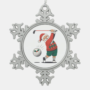 Ornement Flocon De Neige Père Noël jouant au golf Joueur de golf de Noël
