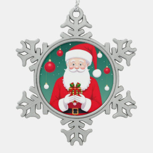 Ornement Flocon De Neige Père Noël tenant un cadeau
