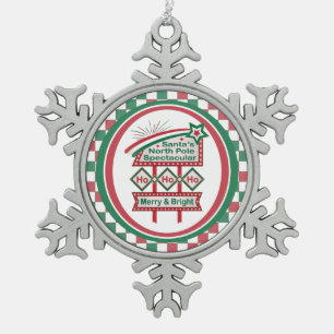 Ornement Flocon De Neige Père Noël's Retro Marquee - Ho Ho Ho Joyeux et lum