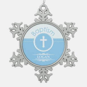 Ornement Flocon De Neige Personnalisable, Enfant de Dieu garçon bleu Baptêm