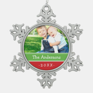 Ornement Flocon De Neige Personnalisation de la famille de photo de conserv