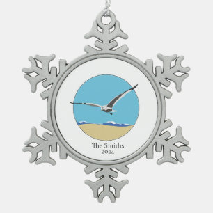 Ornement Flocon De Neige Personnaliser Gull de mer survolant sable et plage