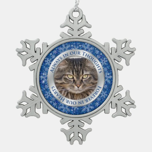 Ornement Flocon De Neige Pet Cat Memorial Photo Noël bleu Argent (Devant)