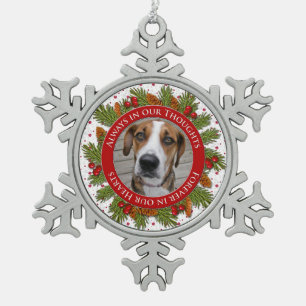 Ornement Flocon De Neige Pet Dog Memorial Photo Christmas Pine Boughs Holly