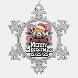 Ornement Flocon De Neige Petit panda rouge Joyeux Noël 12/25/25