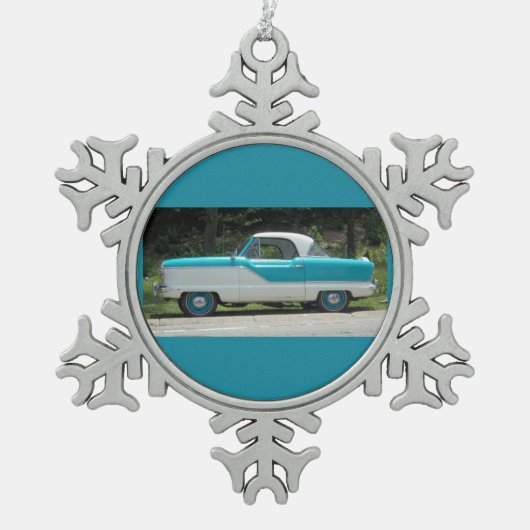 Ornement Flocon De Neige Petite voiture classique mignonne bleue de (Devant)