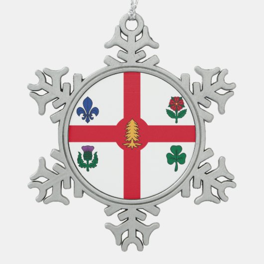 Ornement Flocon De Neige Pewter Snowflake Ornament with Montreal Flag (Devant)