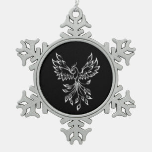 Ornement Flocon De Neige Phoenix se lève sur le noir
