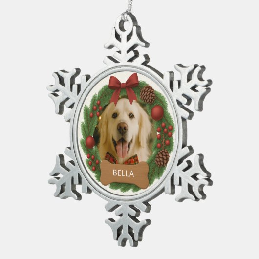Ornement Flocon De Neige Photo Chien mignon Simple Vacances Noël Wreath (Vue impression)