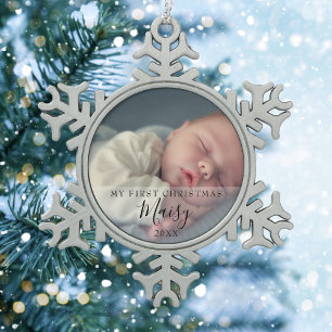 Ornement Flocon De Neige Photo de bébé avec écriture moderne pour le premie