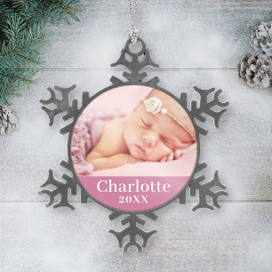 Ornement Flocon De Neige Photo de bébé fille personnalisée avec prénom