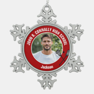 Ornement Flocon De Neige Photo de joueur de crosse rouge au lycée