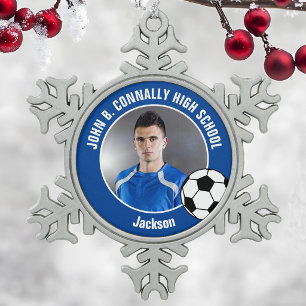 Ornement Flocon De Neige Photo de joueur de football bleu Esprit de lycée