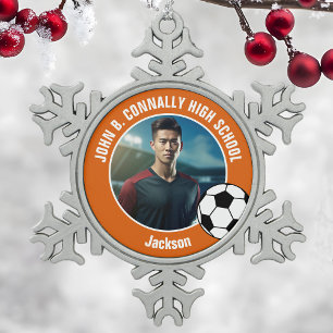 Ornement Flocon De Neige Photo de joueur de football Orange Esprit du lycée