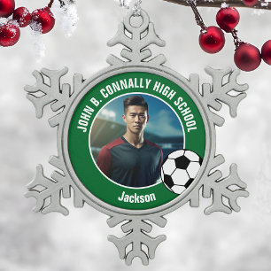 Ornement Flocon De Neige Photo de joueur de football vert Esprit de lycée
