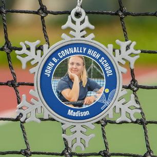 Ornement Flocon De Neige Photo de joueur de tennis bleu Esprit de lycée