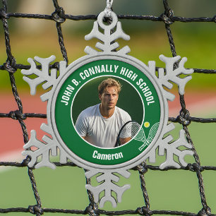 Ornement Flocon De Neige Photo de joueur de tennis vert Esprit de lycée