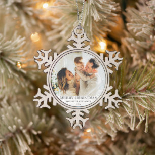 Ornement Flocon De Neige Photo de Noël de famille moderne