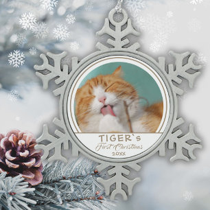 Ornement Flocon De Neige Photo de Noël personnalisé de chat pour son premie
