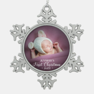 Ornement Flocon De Neige Photo du premier Noël de bébé