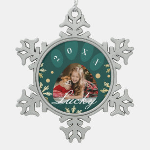 Ornement Flocon De Neige Photo et Snowflakes Empreintes de pattes Green & G