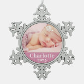 Ornement Flocon De Neige Photo personnalisé de bébé fille rose (Devant)
