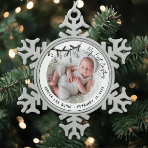 Ornement Flocon De Neige Photo personnalisé du premier Noël de bébé