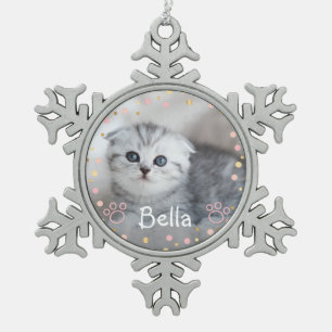 Ornement Flocon De Neige Photo personnalisée de chat d'animal familier