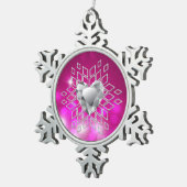 Ornement Flocon De Neige Pink Bokeh Diamond Snowflake & Heart (Vue impression)